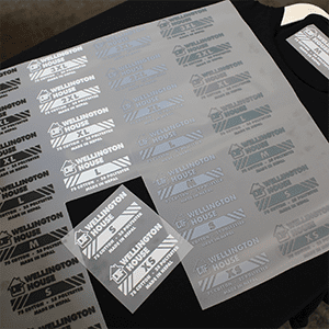 Picture of a DTF Transfer Gang Sheet of 'Wellington House size tags' 